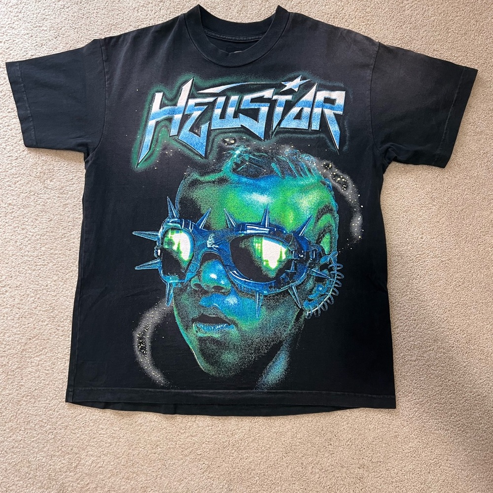 Black Graphic T-Shirt with Blue and Green Design